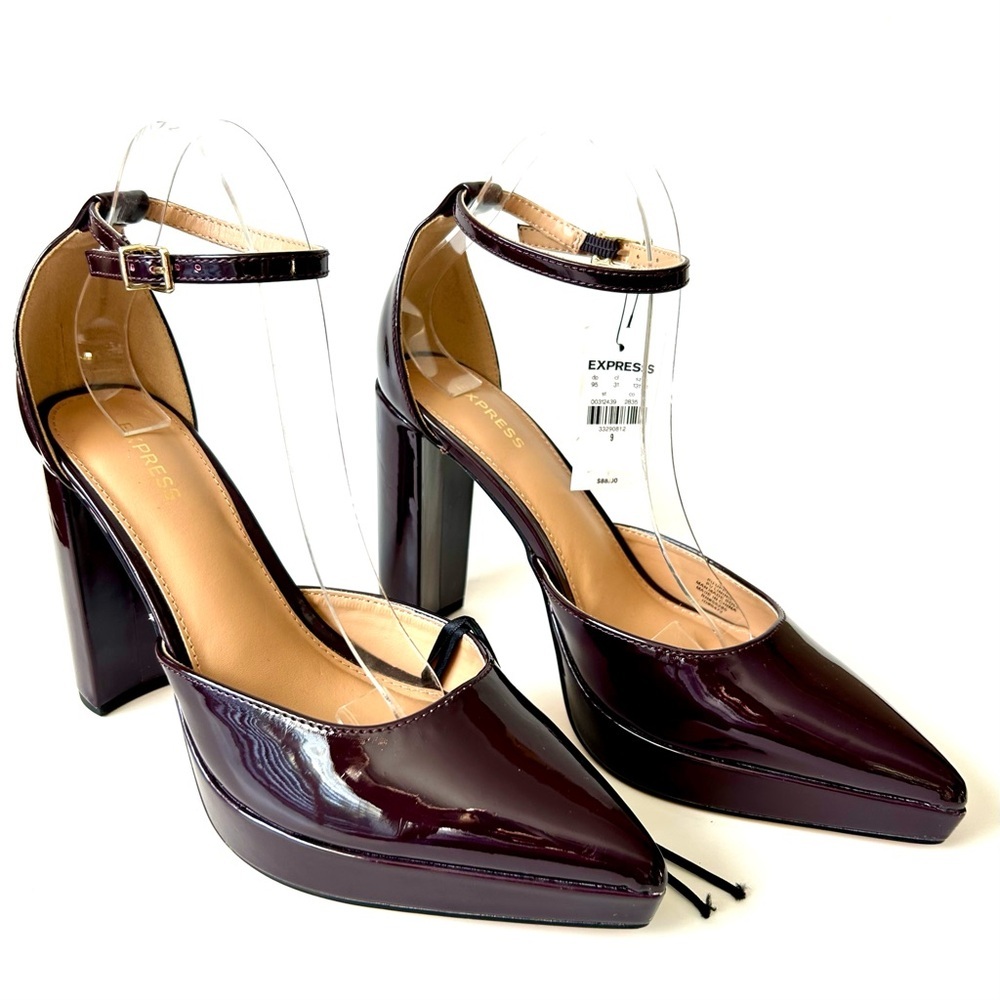 Express Closed Pointed Toe Platform Pumps High Heel Mary Jane Eggplant Size 9 - Picture 5 of 13